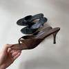 Minimalistische Damen-Hausschuhe aus Schaffell mit hohen Absätzen, Sommer-Hausschuhe mit offenen Zehen, kühlende Hausschuhe, Leder-Flip-Flops mit dünnen Absätzen, Damenschuhe