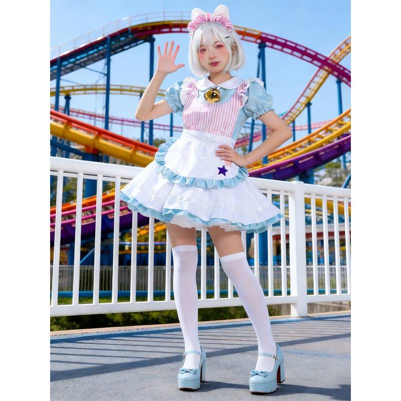 Maid Outfit Cosplay Polyester Fabric With Cute Apron And Bell For Halloween Cosplay Enthusiasts