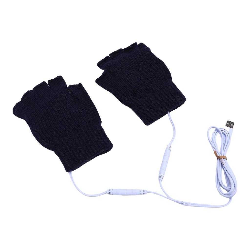 USB Heated Gloves Fingerless for Men Women Acrylic Fiber Electric Hand Warming Gloves for Winter Skiing Gaming Navy Blue