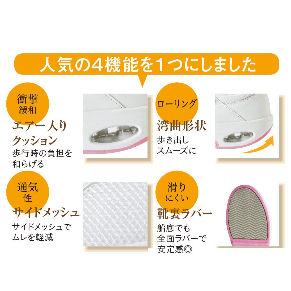 Nursery Nurse Shoes, Air-Filled, Curved Bottom, Smooth Walking, 2-Way, Suitable for Nursing and Care, Women's, Size 24, Navy, 1752211A