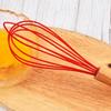 Silicone Whisk with Wooden Handle - Manual Milk Frother & Egg Beater
