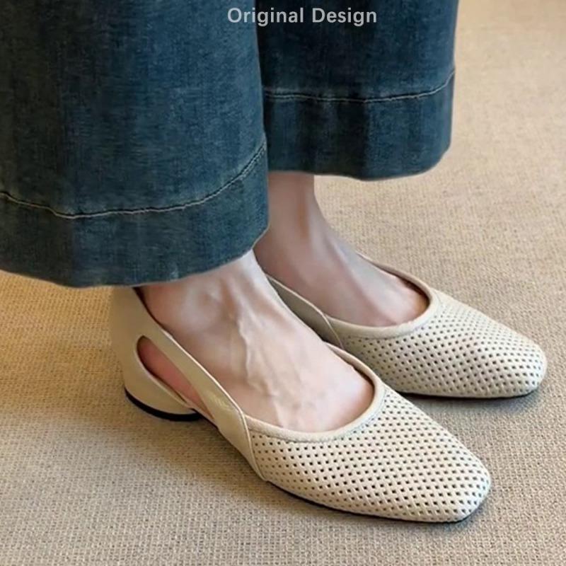 Fashionable Soft Soled French Style Women's Head Hollowed Out Retro Shallow Mouth Breathable Shoes
