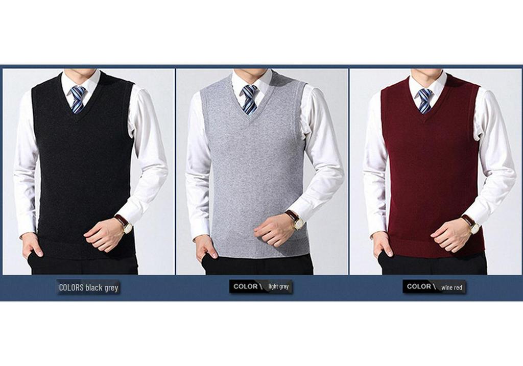 Autumn 2024 Men's V-Neck Loose Knit Wool Vest – Solid Sleeveless Style