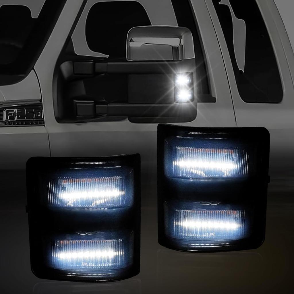 D-Lumina LED Side Mirror Marker Lights Smoked Lens White for 2008-2016 Fo-rd F250 F350 F450 F550 Super Duty Signal Mirror Lights, White Turn Signal