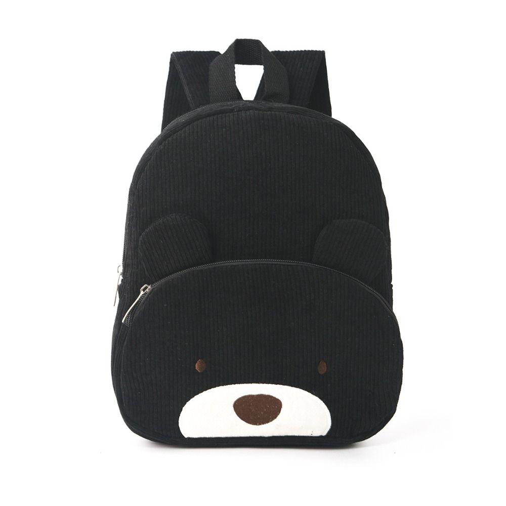 New Corduroy Polyester Bear Shoulders Bag Beige Black Large Capacity Versatile Backpack Washable School Bag Men Women