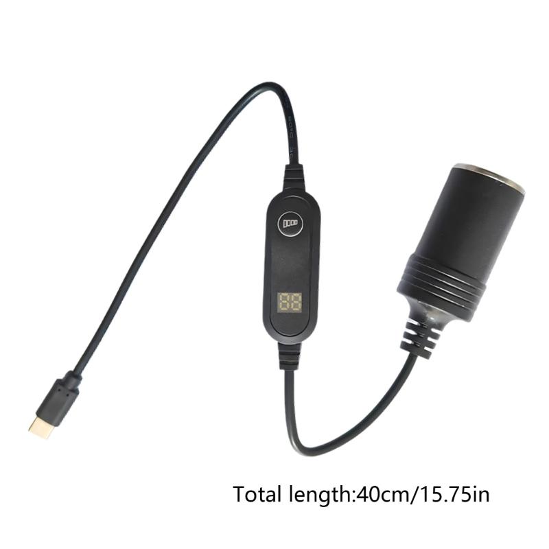 USB C To 12V Car Lighter Socket Adapter with Digital Voltages Display Lighter Adapter Cable for LED Light Car Fan