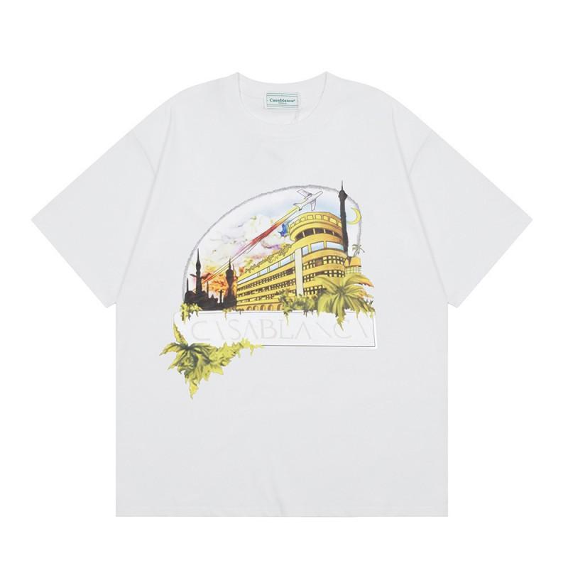 T-shirt Imprimé Casablanca Hommes Femmes Coupe Ample Manches Courtes Haut Décontracté