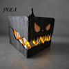 Dark Atmosphere Party Props Halloween Wooden Pumpkin Candle Holder, Jack O Lantern Demon Face Box Night Light Decor, Tabletop Centerpiece for