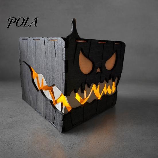 Dark Atmosphere Party Props Halloween Wooden Pumpkin Candle Holder, Jack O Lantern Demon Face Box Night Light Decor, Tabletop Centerpiece for