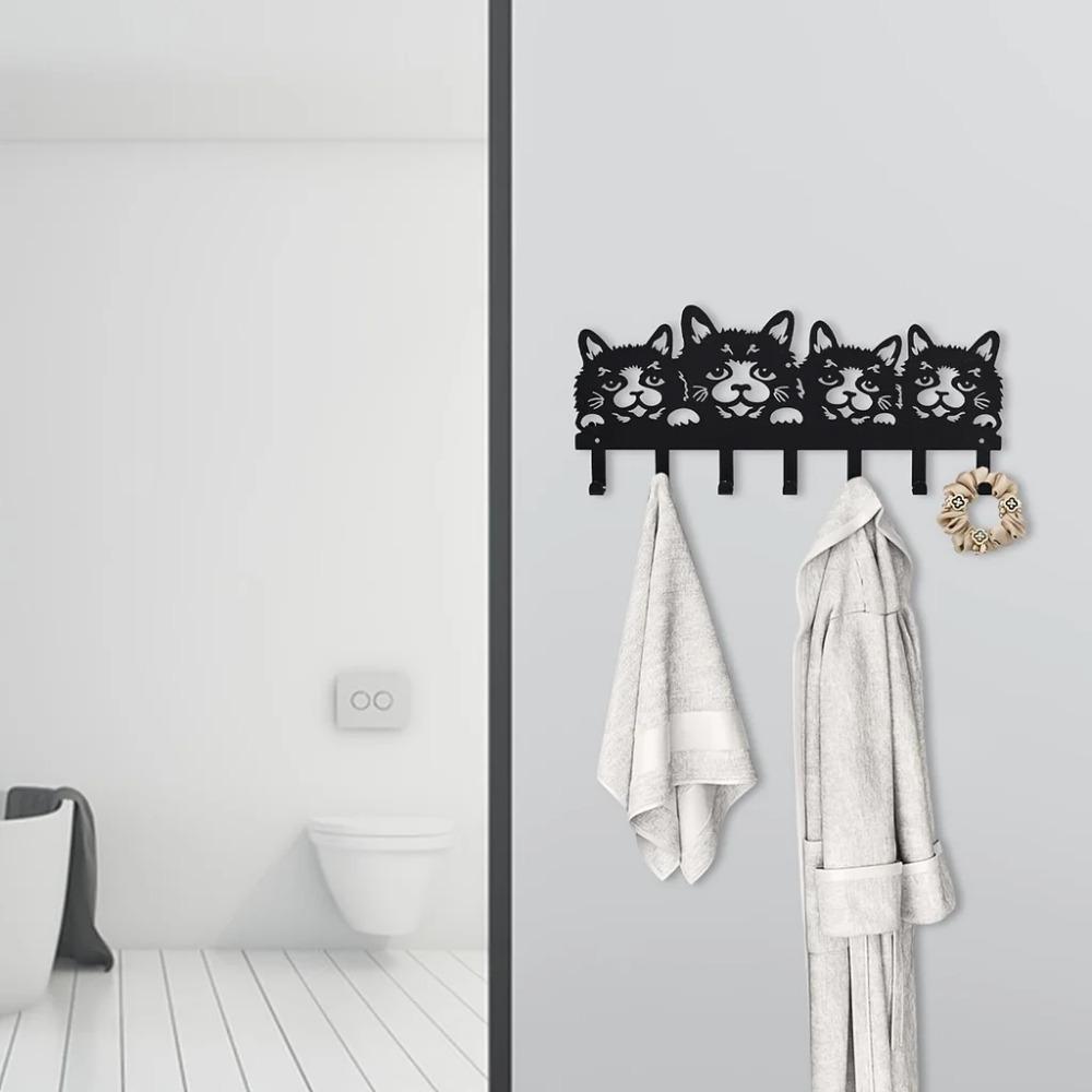 Metal Cat Coat Hooks Wall-Mounted Stylish Wall Hooks for Coats, Hats, Towels | Animal Design Entry Wall Hooks | Functional Decor