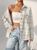 Europese, Amerikaanse en Amerikaanse casual medium en lange geruite shirtjas dames los vest revers shirt