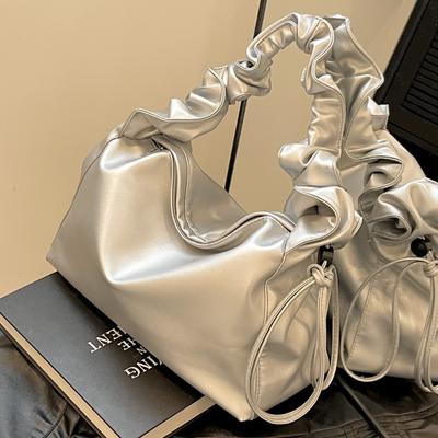 Chic Design Simple Commuting Tote Pack Summer Trendy Pu Leather Solid Color Casual Large Capacity One Shoulder Underarm Bags