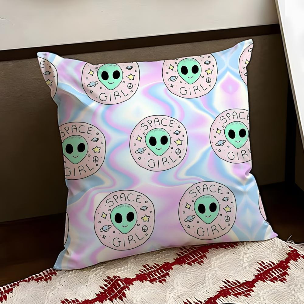 Surreal Dreamy Aliens Cushion Cover Reversible Soft Durable Pillow Cover Home  Car MultiScene Use for Daily Comfort