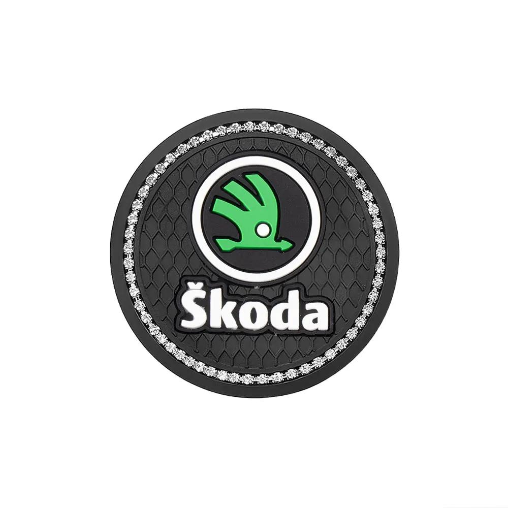 Car Sticker Diamond Rubber Non-slip Mat Water Cup Slot Pad Car Coaster For Skoda Karoq Octavia 3 A5 A7 Rapid Kami Scala Kodiaq F NL6