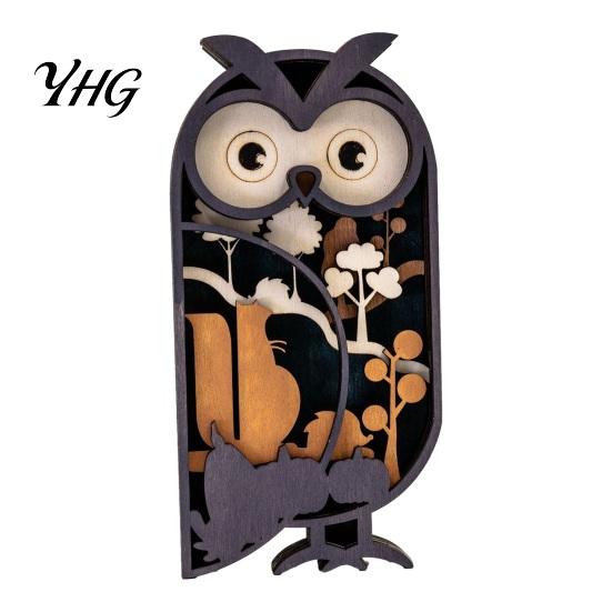 Decorative Wooden Animal Statues Multi Layer Owl Figurine, 3D Layered Crafts, Creative Wood Exquisite Crafts for Living Room Carving Ornaments