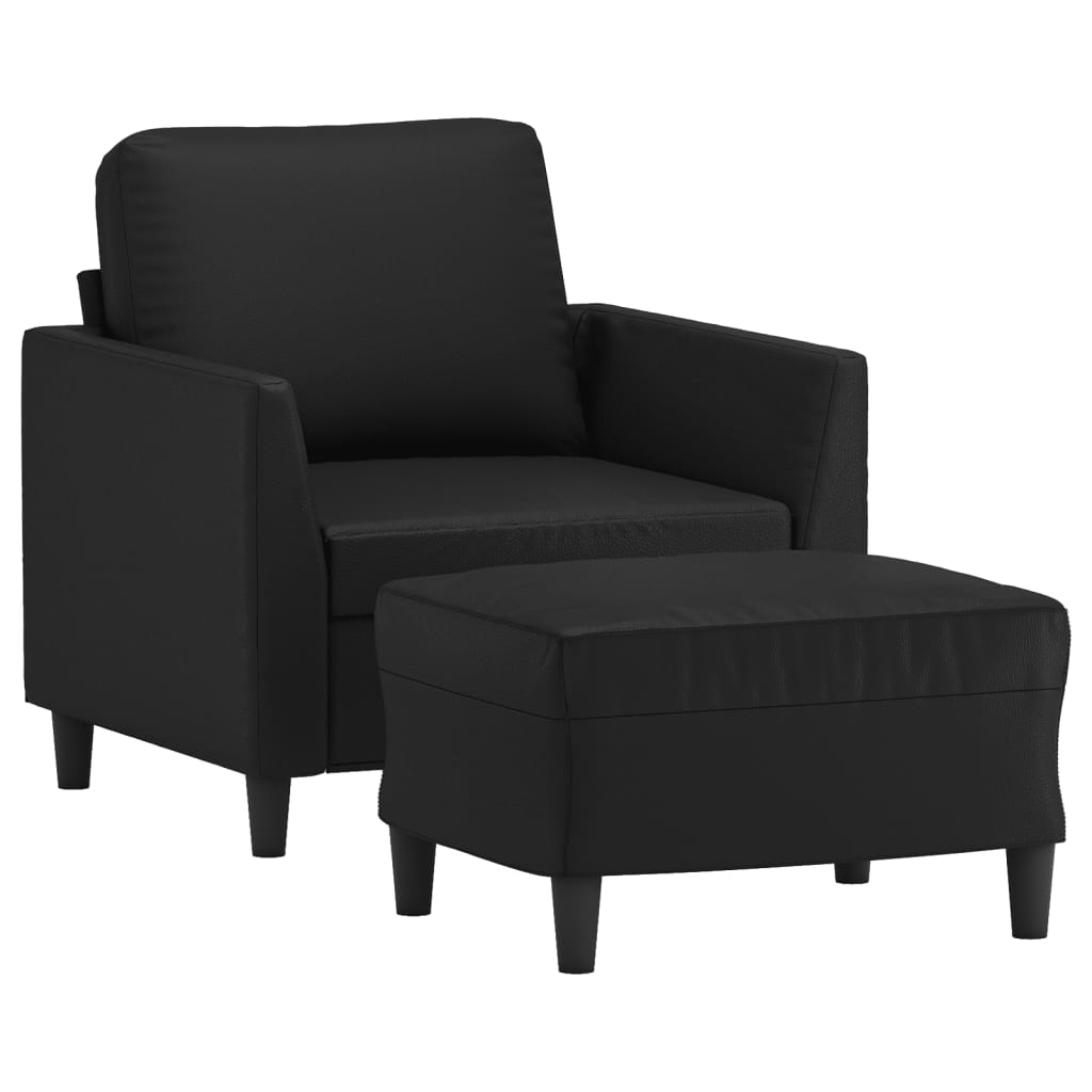 Vidaxl Fotel Z Podnóżkiem, Czarny, 60 Cm, Sztuczna Skóra