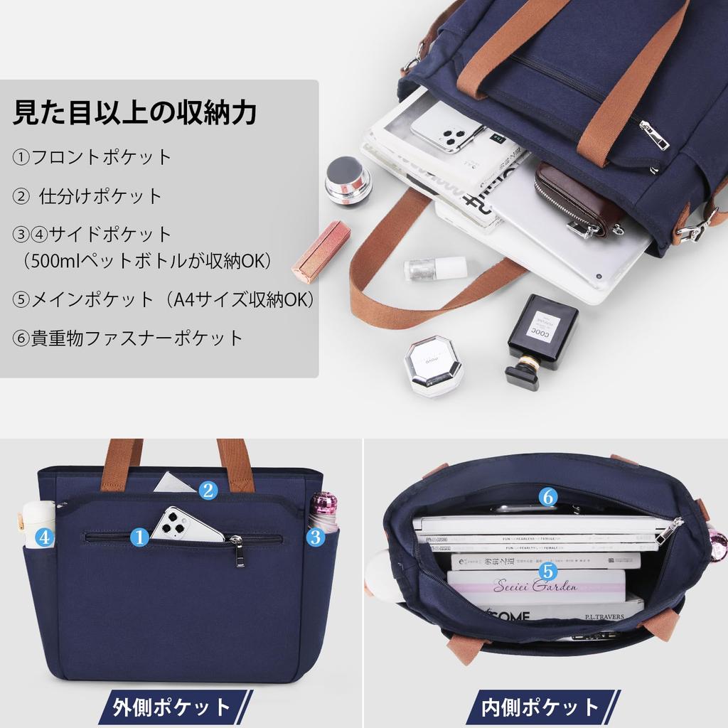 Borsa tote da spalla di grande capacità A4 borsa a spalla per acqua tela per blu navy [RAINSMORE] uomini, borsa, tela, portaoggetti, uomini, idrorepellente, tote,