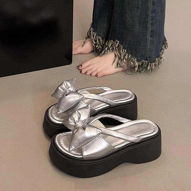 Fashion Women's Fashion Platform Sandals Summer New Round Head Open Toe Butterfly Knot Anti-slip Wear-resistant Wedge Slippers