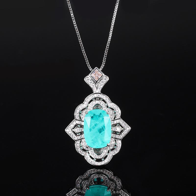 

Jewelry Fashion High-End Simulation Emerald Paraiba High-End Printed Women S Pendant Necklace Main Stone