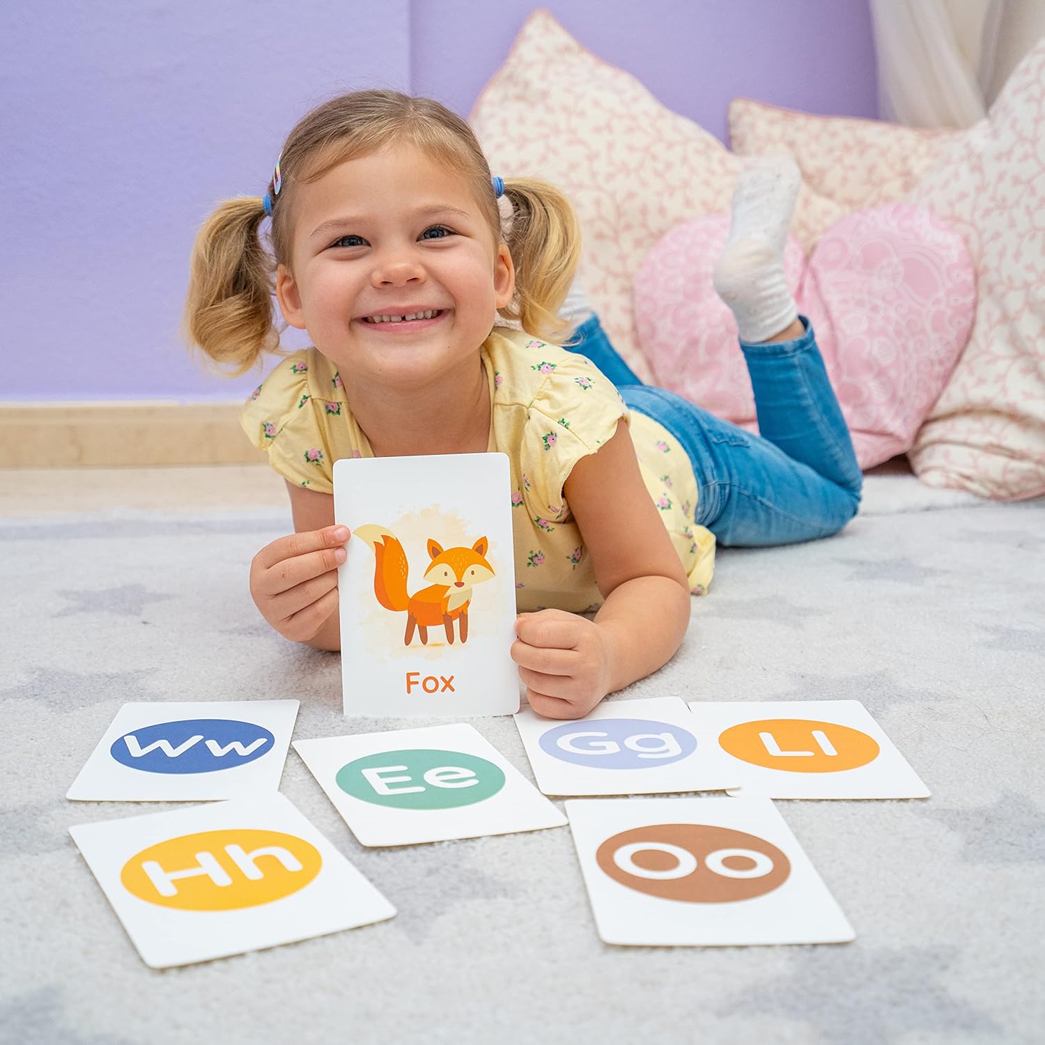 Shosin Large Learning Flash Cards for Toddlers 2-4 Years - Alphabet Flash Cards & Toddler Flash Cards for Preschool Learning Activities - 58 Double