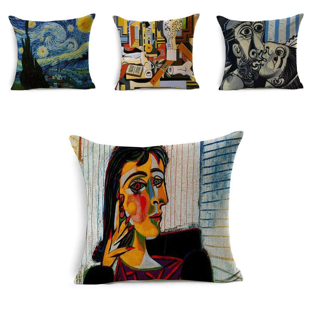 Luxurious Van Gogh Starry Night Square Cushion Covers With Premium Cotton Linen