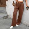 Fall Winter Women's Solid Color Elastic Waist Loose Straight Casual Trousers for Cross-border Trade