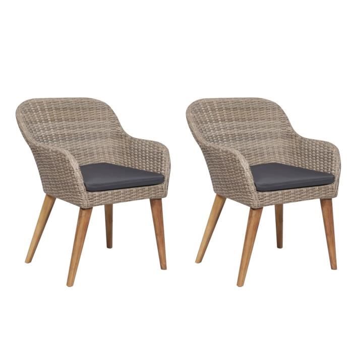 VidaXL Chaises d'extérieur avec coussins 2 pcs Résine tressée Marron