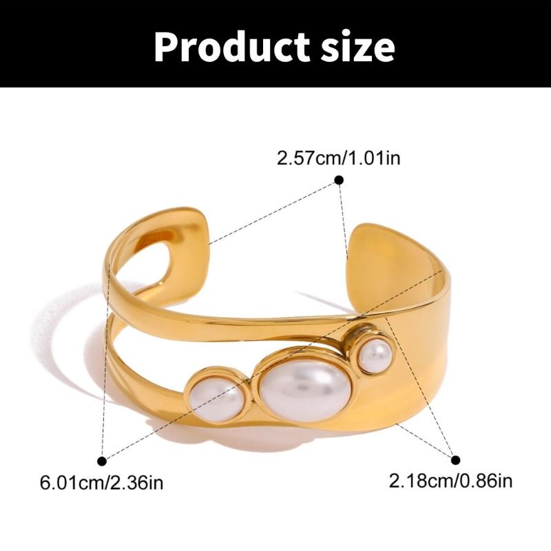 Irregular Open Cuff Pearls Bracelet Stainless Steel Wristchain Adjustable Bangle Geometric Jewelry Festival Accessories
