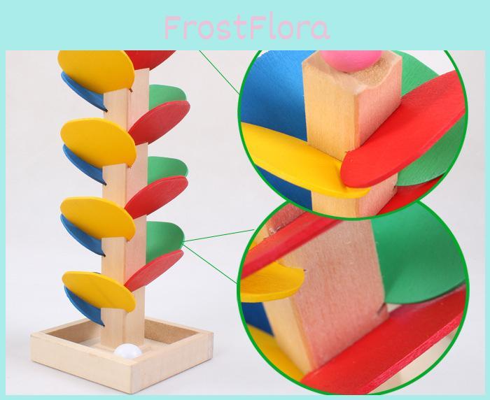 Colorful Wooden Leaf Tower Marble Game For Kids Educational Assembly Toy