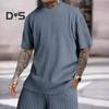 2Pcs/Set Men Sports Suit O-Neck Short Sleeve T-shirt Elastic Waist Wide Leg Shorts with Pockets Set Jacquard Texture Running Wear