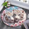 White Tiger Round Area Rug,Carpet Rug for Living Room Bedroom Sofa Playroom Decor,Non-slip Floor Mat