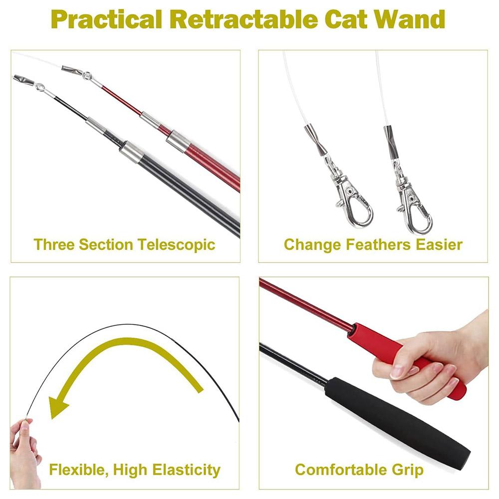 10Pcs/Set Pet Cat Toy Colorful Feather Fishing Rod Caterpillar Bell Replaceable Head Cat Teaser Wand