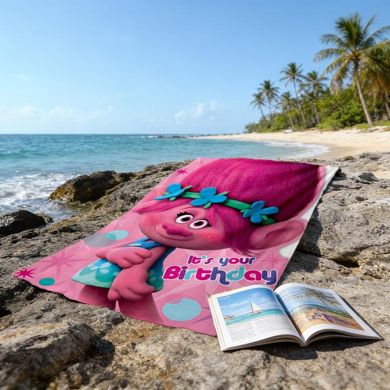 1pc Trolls Beach Towel, Beach and Seaside Swimming Pool Equipment, Fashion Pattern, Rectangular, Travel Essentials