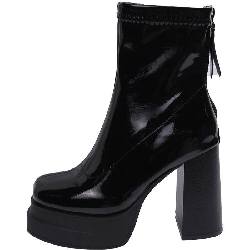 

Модная зимняя массивная обувь на высоком каблуке до щиколотки для женщин в панк-стиле, на молнии, на толстой платформе, эластичные ботильоны из микрофибры для женщин 37