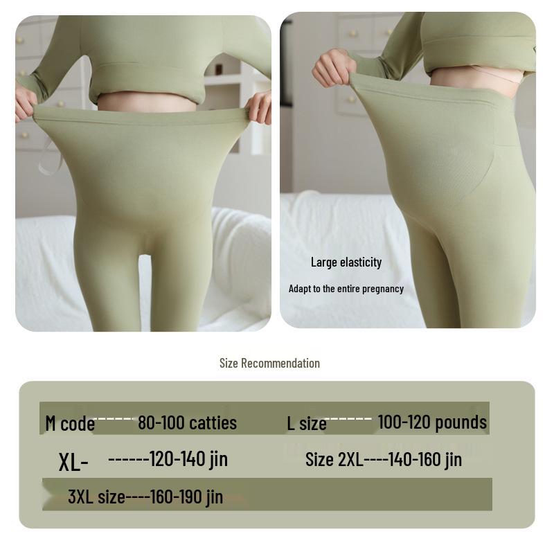 Adjustable High-Waist Cotton Maternity Pants - Warm, Plus Size, Supportive Base Layer for Autumn and Mid-to-Late Pregnancy