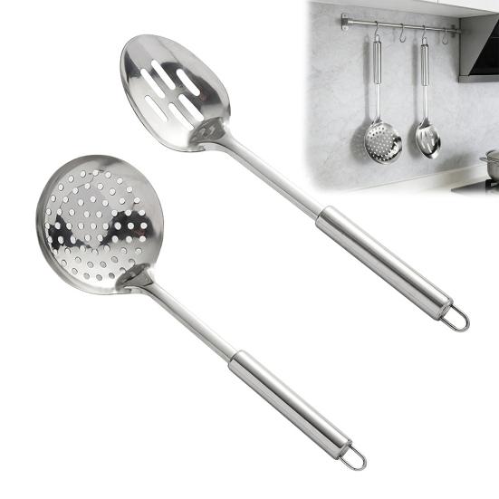 2Pcs Stainless Steel Colander And Skimmer Set Heavy-Duty Kitchen Strainer with Hanging Hooks Multi-Purpose Utensils for Pasta Frying Steaming