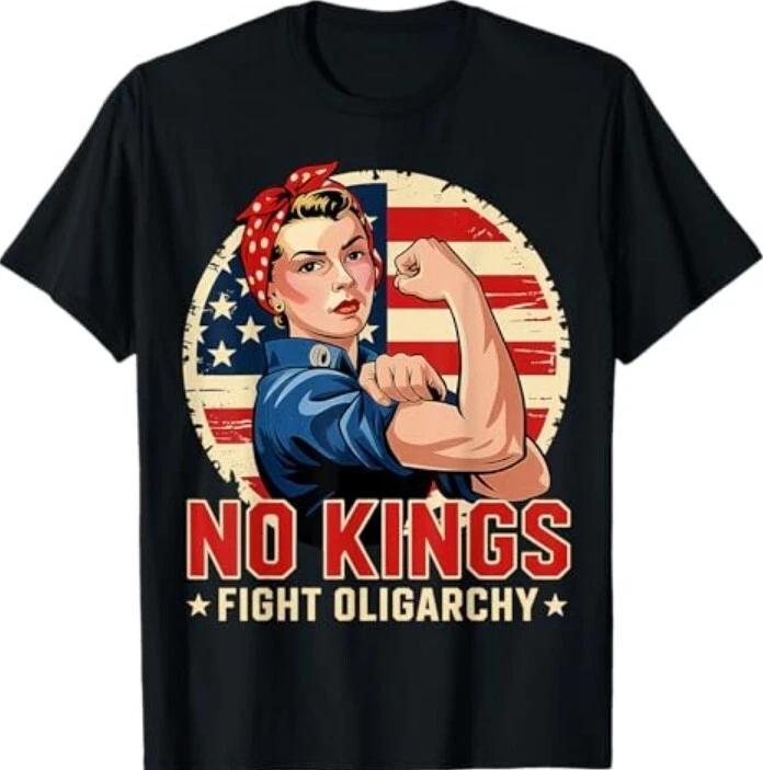Vintage No Kings Fight Oligarchy America Flag Women Girls T-Shirt L
