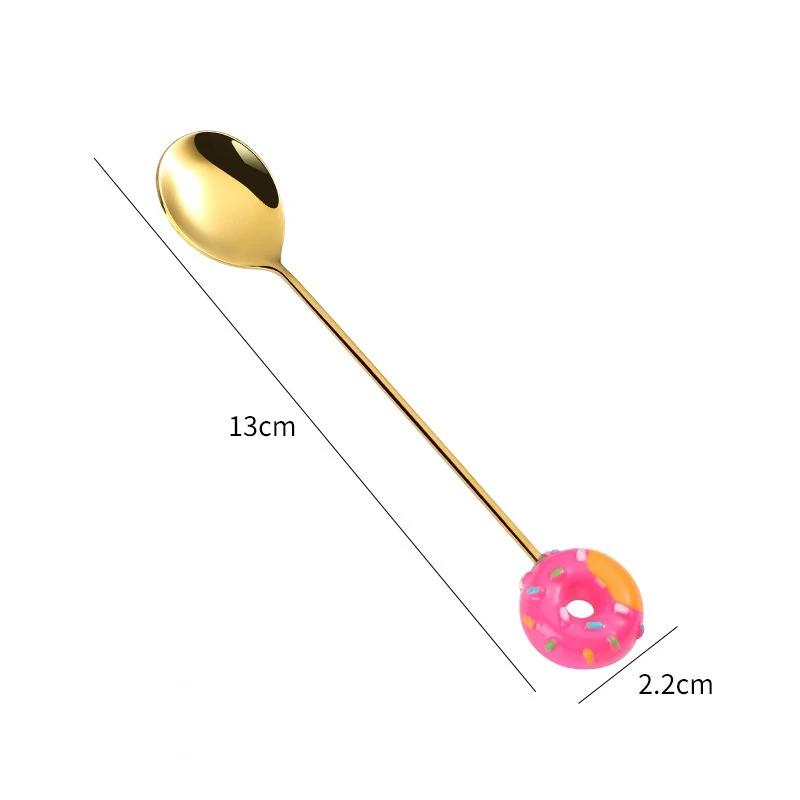 Cuillère-Fourchette Donut Mignonne en Acier Inoxydable Cuillères à Glace Gâteau Dessert Cuillère à Remuer le Café Bonbon Mignon Dessin Animé Cuillère à Thé Vaisselle