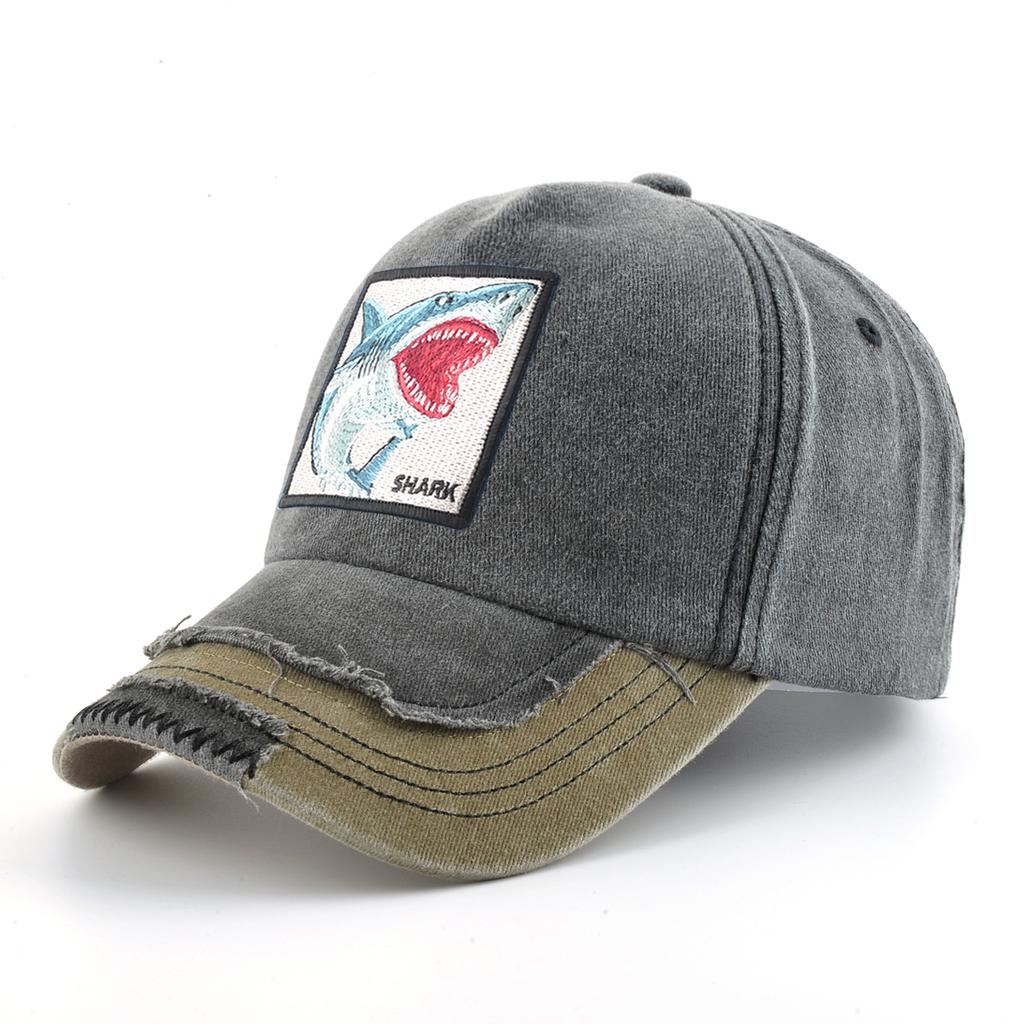 Vintage Denim Baseballkappe Mit Stickerei Haifisch-Patch Herren Snapback Hip Hop Dad Caps Damen Vier Jahreszeiten Verstellbare Schirmmütze