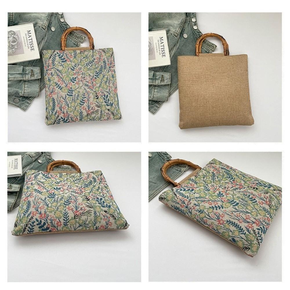 Cloth Material Bamboo Knot Handbag Floral Flower Print Vintage Chinese Style Tote Large Capacity Artistic Jacquard Tote Bag