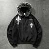 Men's Fleece-Collar Hooded Full-Zip Sweatshirt Jacket, Short-Sleeve Zip-Up Hoodie with Glamorous Retro Lettering Print
