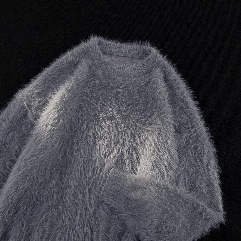 Men's Trendy Soft & Fluffy Knit Sweater - Solid Color, Lazy Style, Thickened for Autumn/Winter