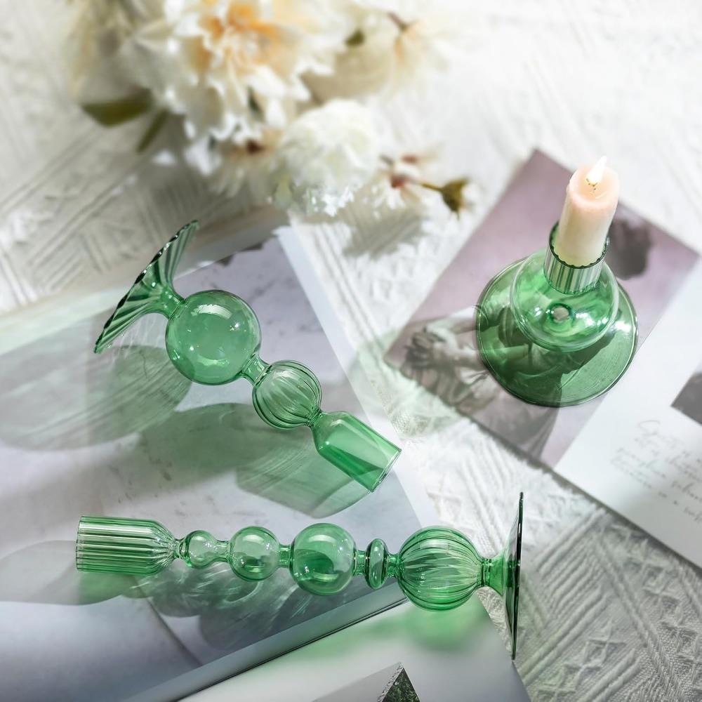 3Pcs Glass Candle Stick Holder Crystal Flower Vase Home Decoration for Table Centerpiece Wedding Party Christmas Decorations