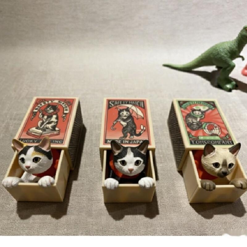 Hide And Seek Safety Match Box Cats Blind Box Cute Pvc Anime Action Figure Creative Toy Desktop Decoration Boys Christmas Gift