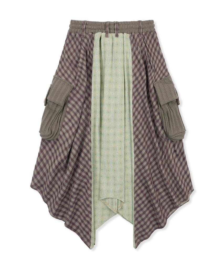 Lunakihu Wxsk016 Hirari Asymmetrical Check Skirt (Brown/Khaki)