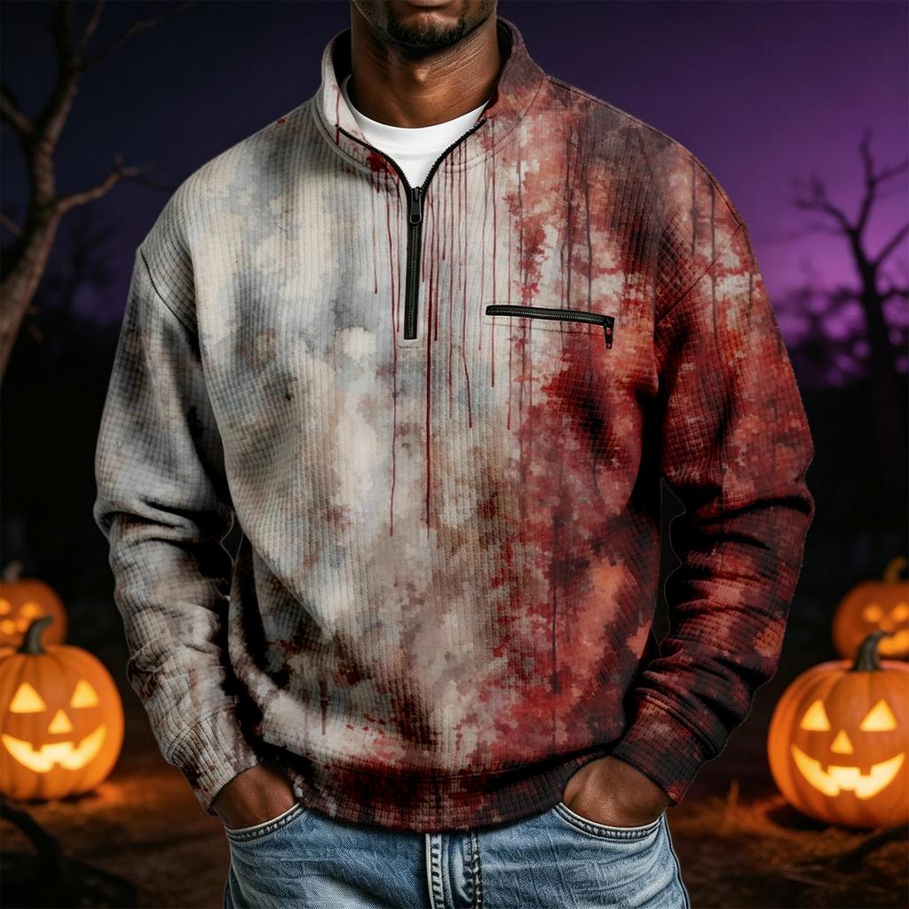 Men's Long Sleeve Sweatshirt with Halloween Print for Costume Party and Casual Wear