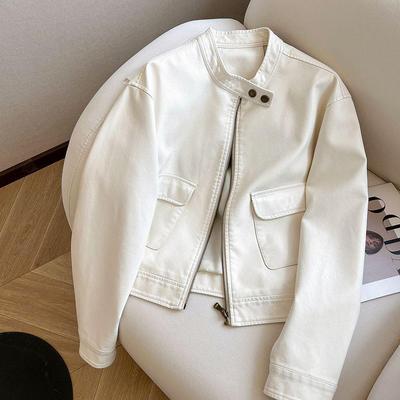 Korean Style Women's PU Leather Motorcycle Jacket - Spring 2025 Retro Trend