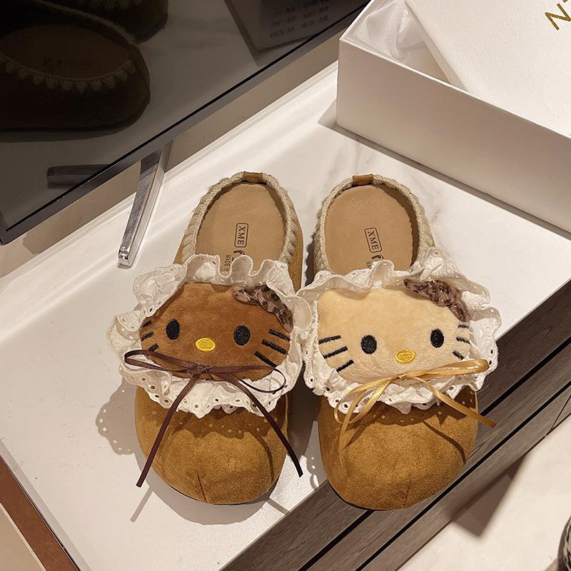 Cute Cartoon Kitten Slippers Women's Autumn and Winter 2025 New Outer Wear College Students Thick-bottomed Bag Head Slippers Tide