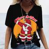 Plus Size 6XL Merry Christmas Women's Short sleeved V-neck T-shirt Christmas Tree Santa Claus Letter Print Simple Trendy Trend Women Clothing