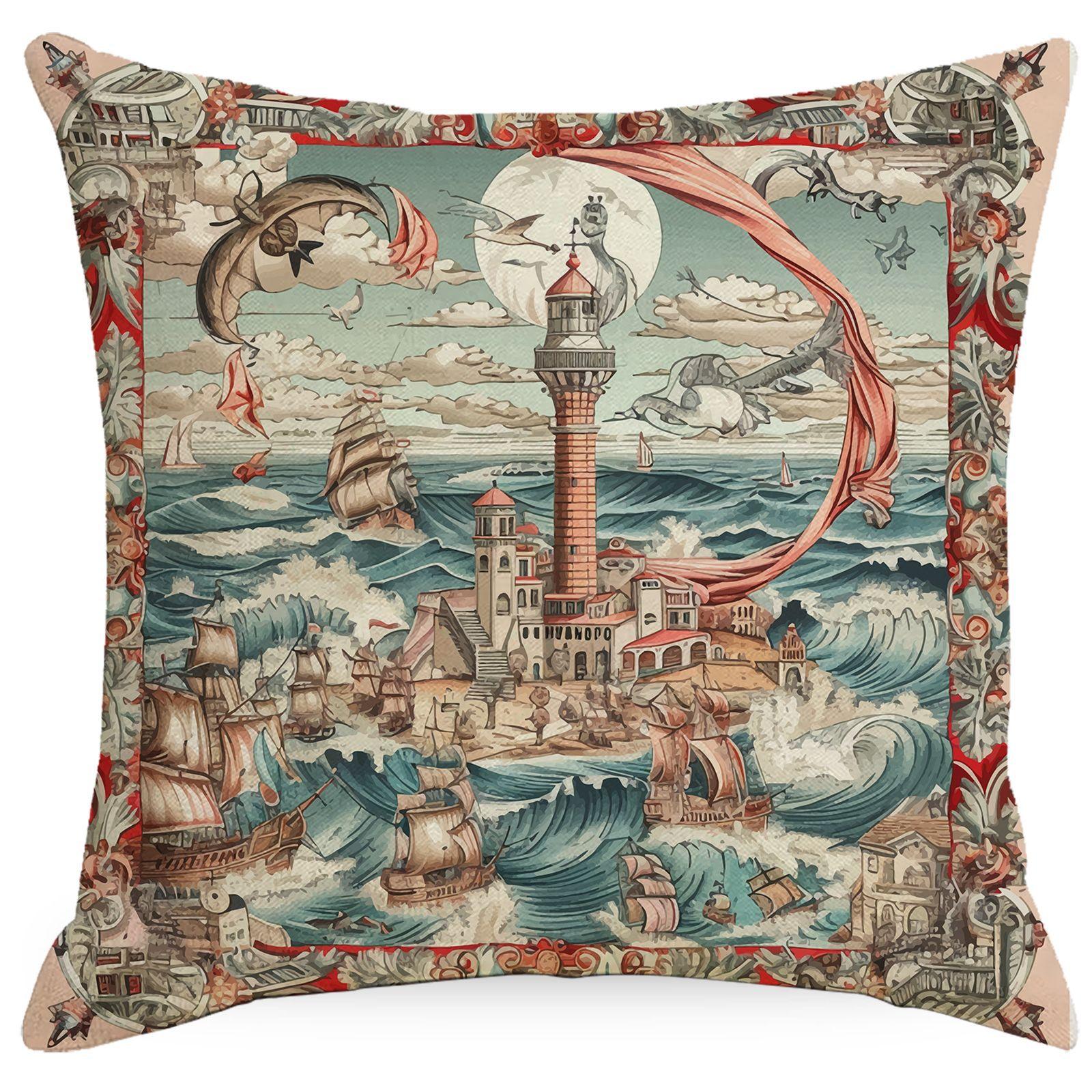 

Скандинавский Инс Ретро Ручная роспись Цветы Ретро Морская Парусная Наволочка Гостиная Диван Прикроватная Наволочка 45 * 45Cm